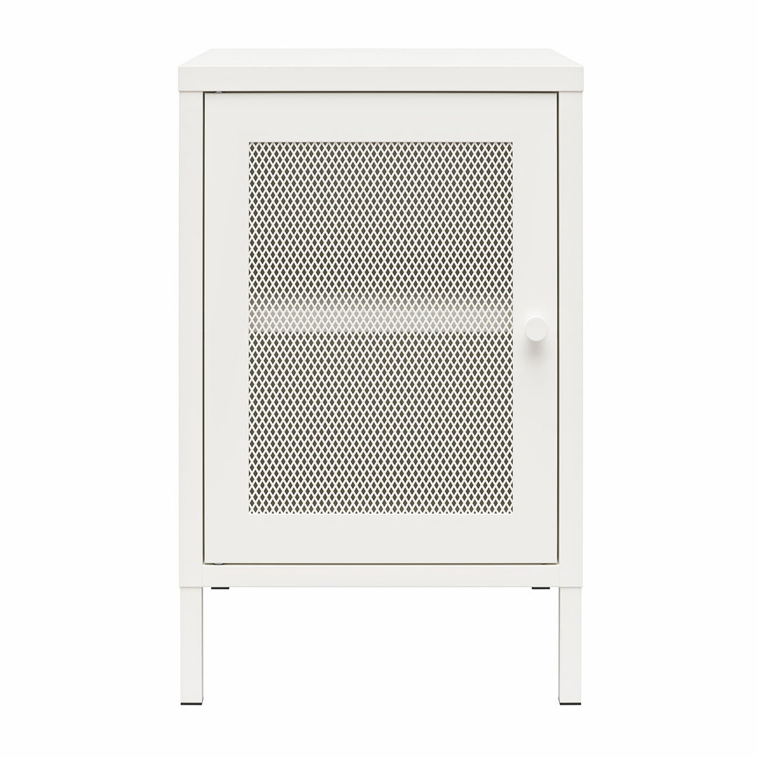 Shadwick 1 Door Metal Living Room End Table with Perforated Metal Mesh Door - White