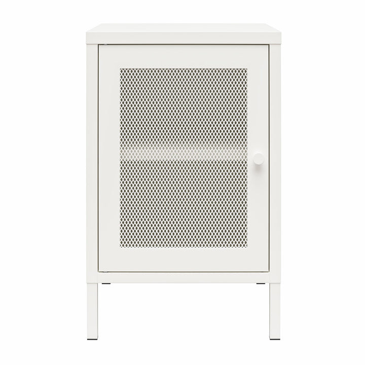 Shadwick 1 Door Metal Living Room End Table with Perforated Metal Mesh Door - White