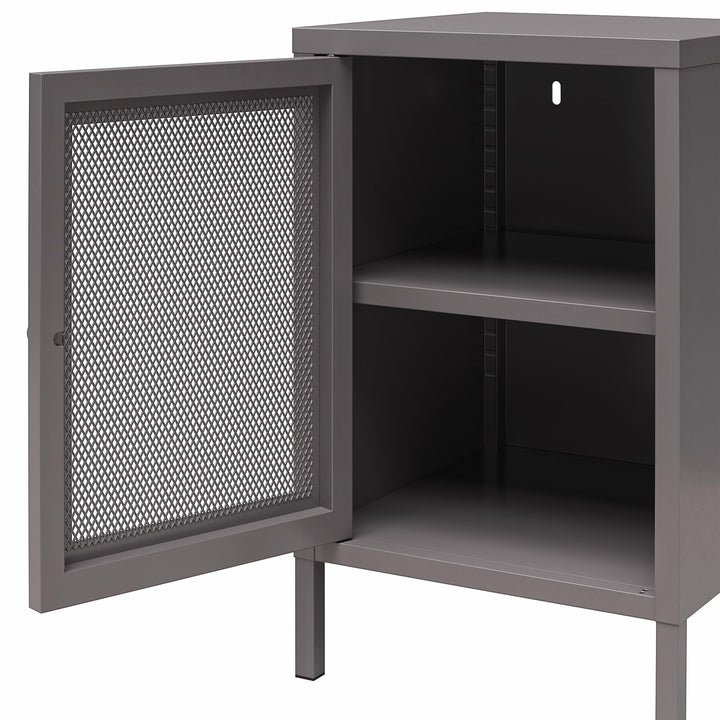 Shadwick 1 Door Metal Living Room End Table with Perforated Metal Mesh Door - Graphite Grey