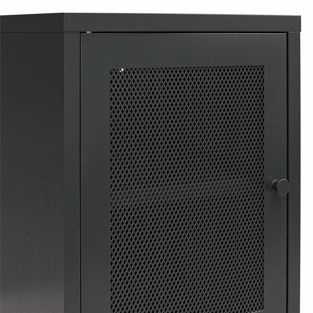 Shadwick 1 Door Metal Living Room End Table with Perforated Metal Mesh Door - Black