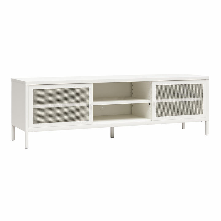 Shadwick Metal TV Stand for TVs up to 65" with Perforated Metal Mesh Accents - White
