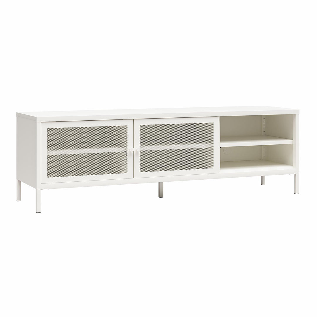 Shadwick Metal TV Stand for TVs up to 65" with Perforated Metal Mesh Accents - White