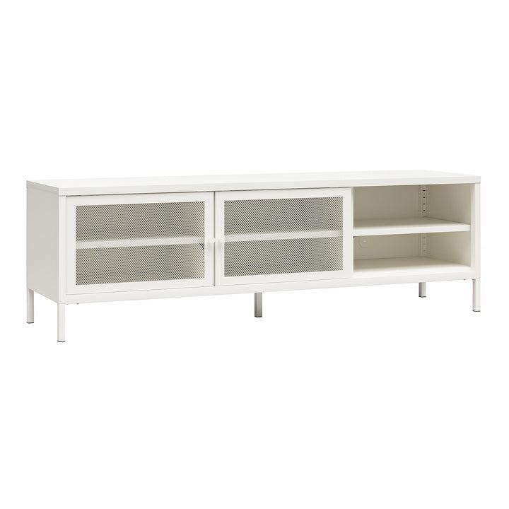 Shadwick Metal TV Stand for TVs up to 65" with Perforated Metal Mesh Accents - White