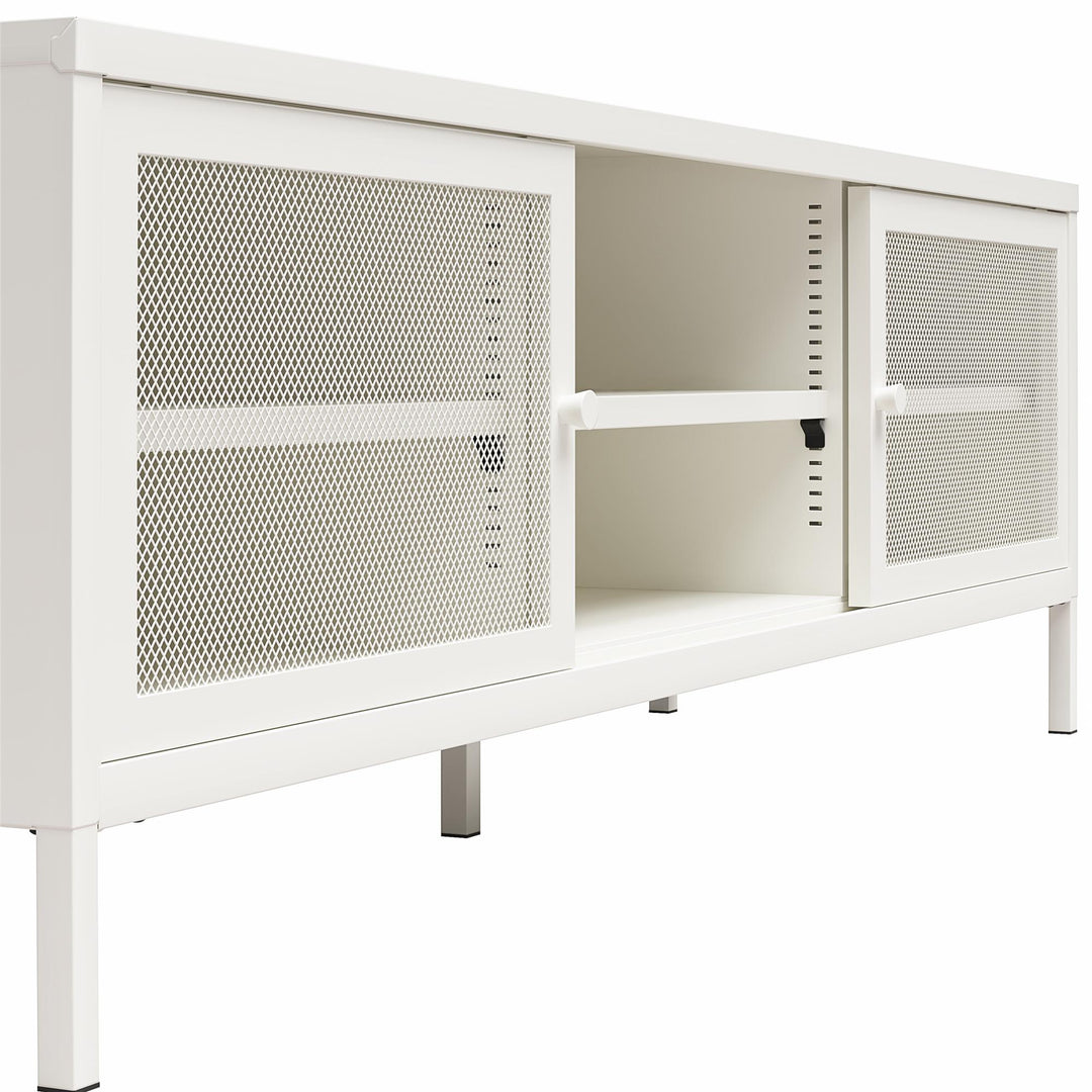 Shadwick Metal TV Stand for TVs up to 65" with Perforated Metal Mesh Accents - White