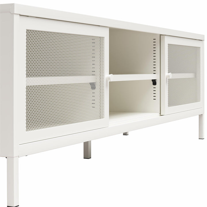 Shadwick Metal TV Stand for TVs up to 65" with Perforated Metal Mesh Accents - White