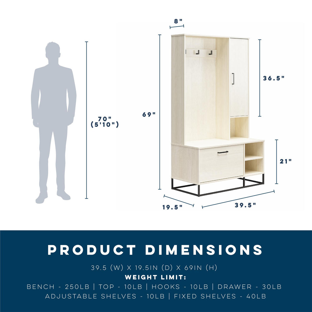 Kelly Hall Tree with Bench and Shoe Storage - Ivory Oak