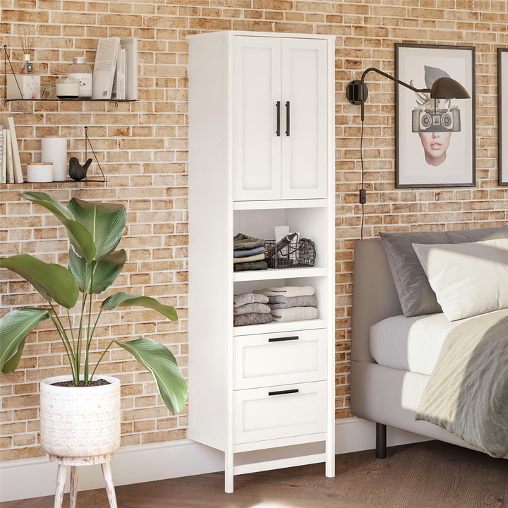 Luxe 2 Door, 2 Drawer Closet Tower with 3 Adjustable Clothing Rods - Ivory Oak