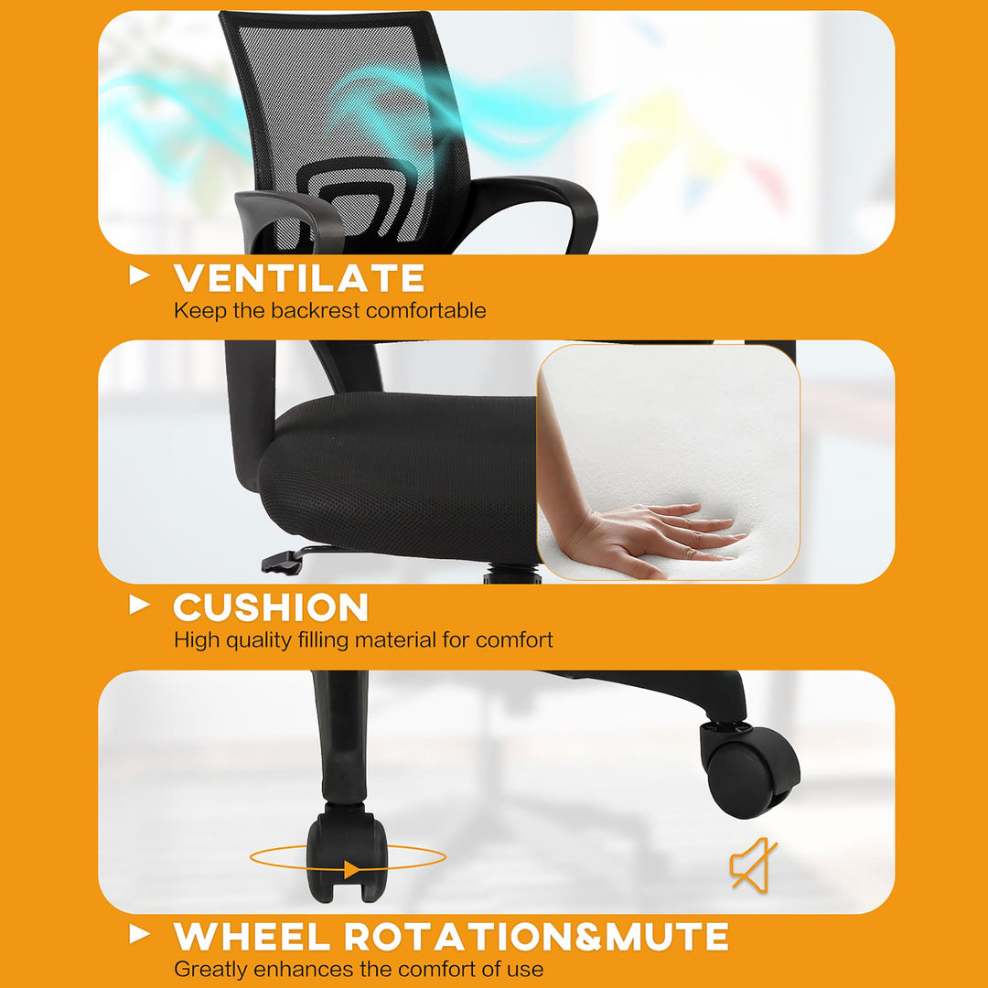 Don Ergonomic Mesh Tilt Rocking Office Desk Chair with Adjustable Height - Black