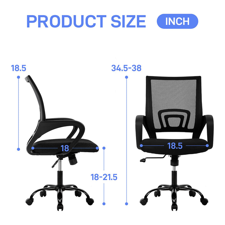 Ron Ergonomic Swivel Office Chair with Mesh Back and Adjustable Height - Black