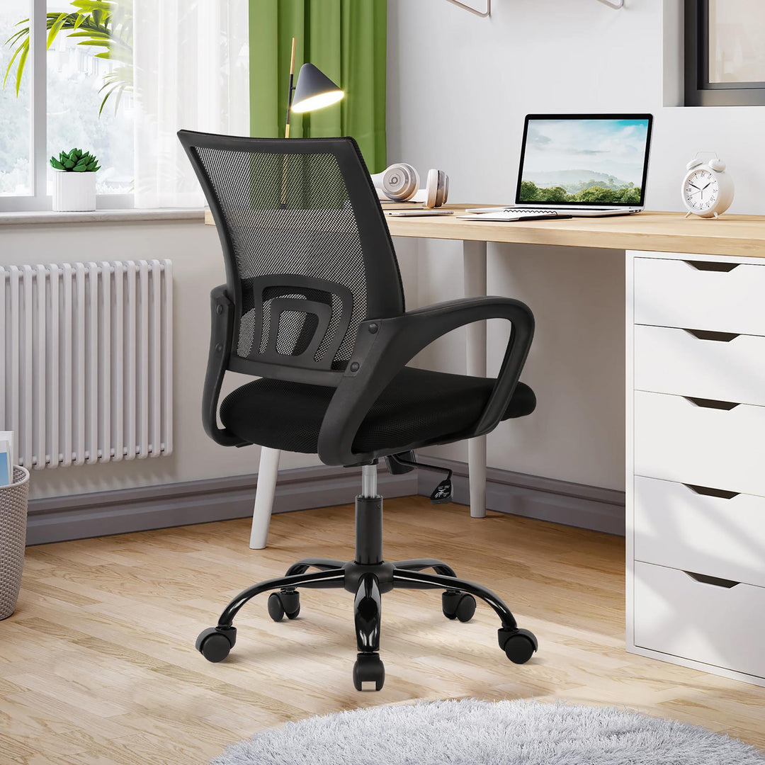 Ron Ergonomic Swivel Office Chair with Mesh Back and Adjustable Height - Black