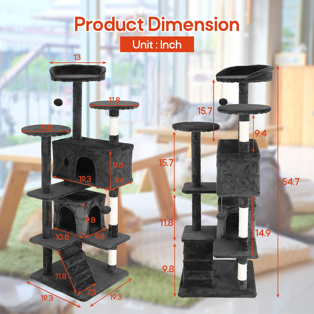 Felix 54 Inch Multi Level Cat Tree with Ladder - Gray