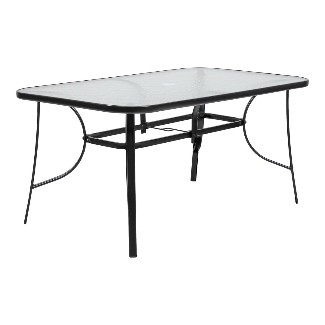 Tara 59 Inch Patio Dining Table with 5mm Tempered Glass - Black