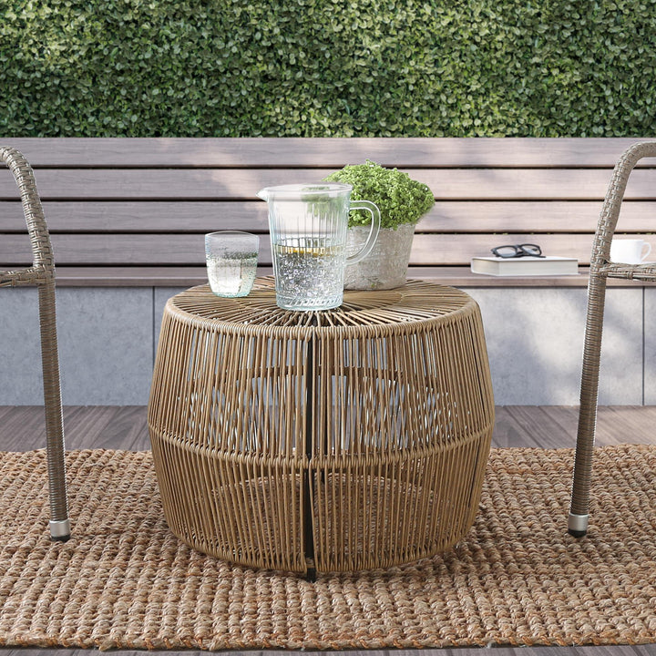 Drew Wicker 22 Inch Round Outdoor Patio Coffee Table - Natural