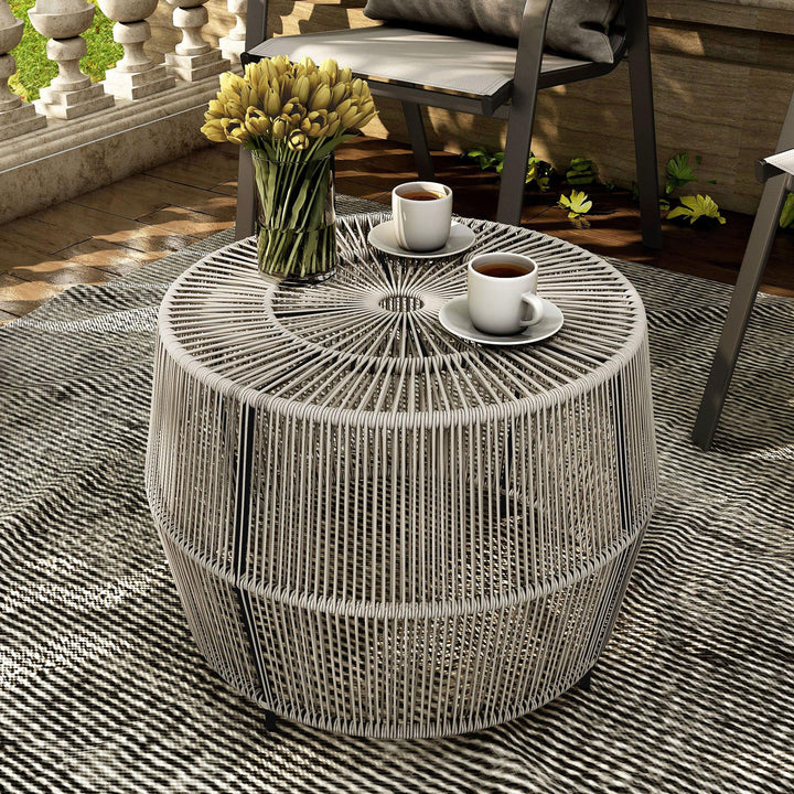 Drew Wicker 22 Inch Round Outdoor Patio Coffee Table - Gray