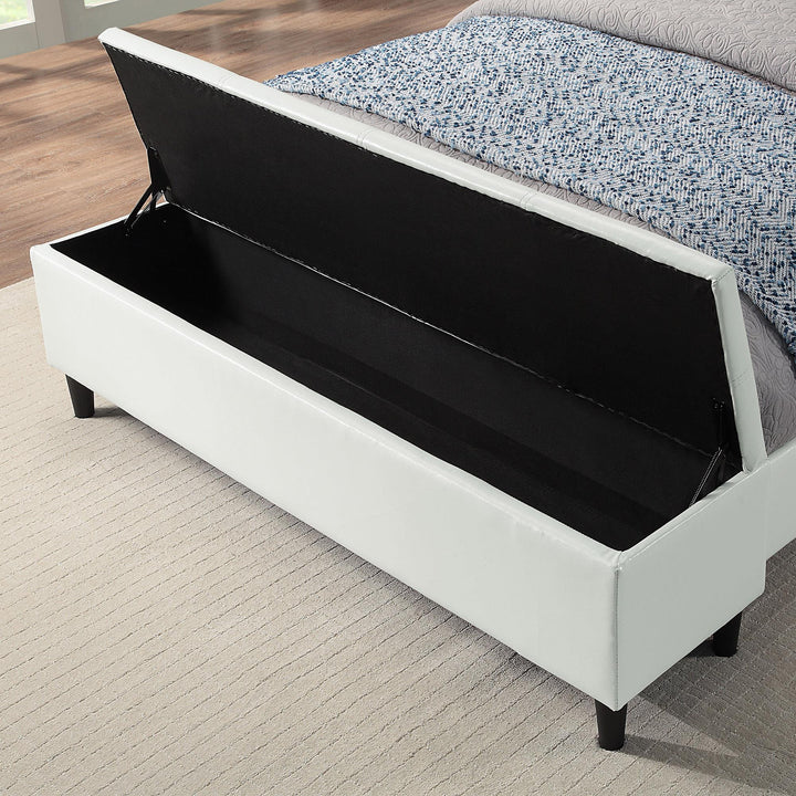 Helen Upholstered Full Platform Bed with Bench Storage - White - Full