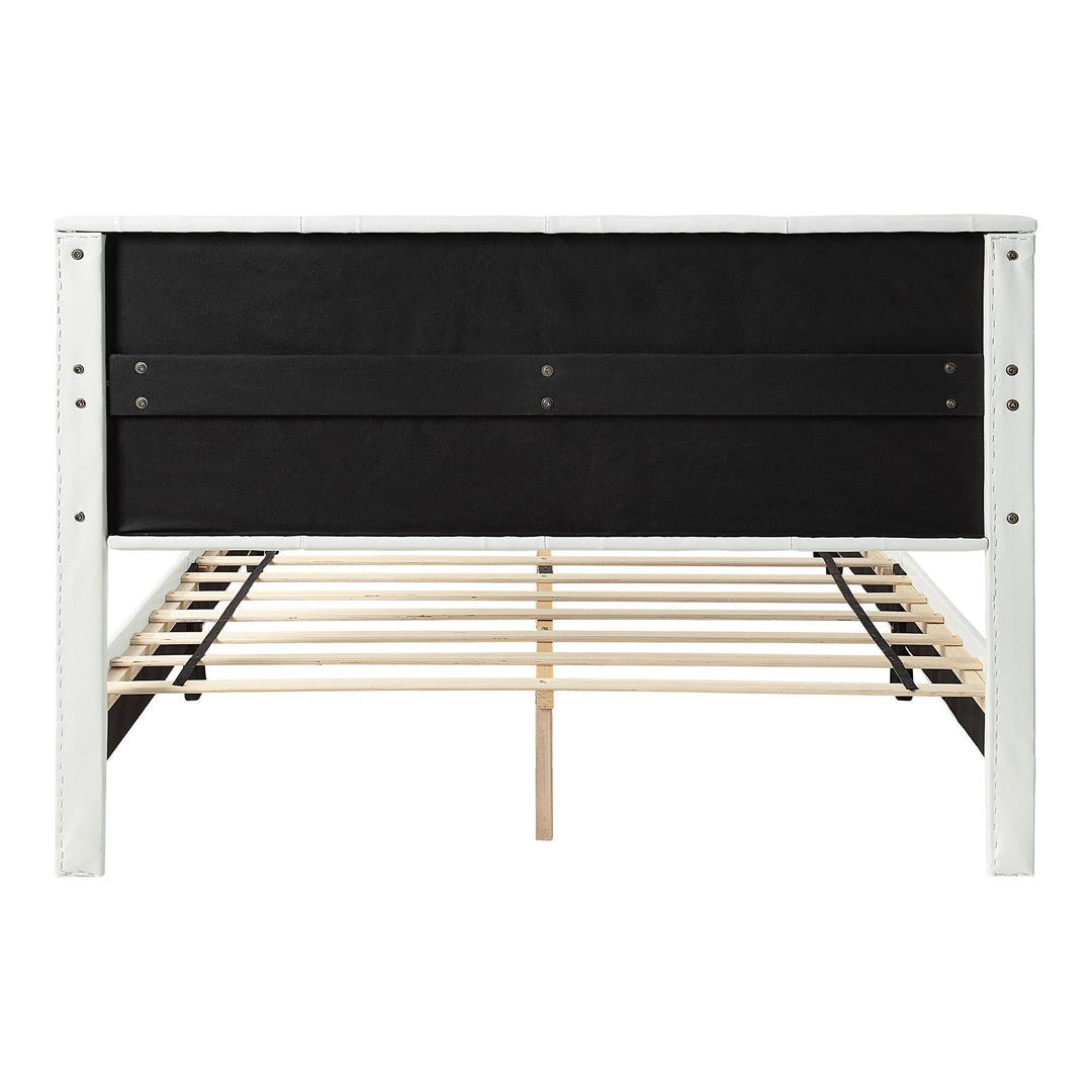 Helen Upholstered Full Platform Bed with Bench Storage - White - Full