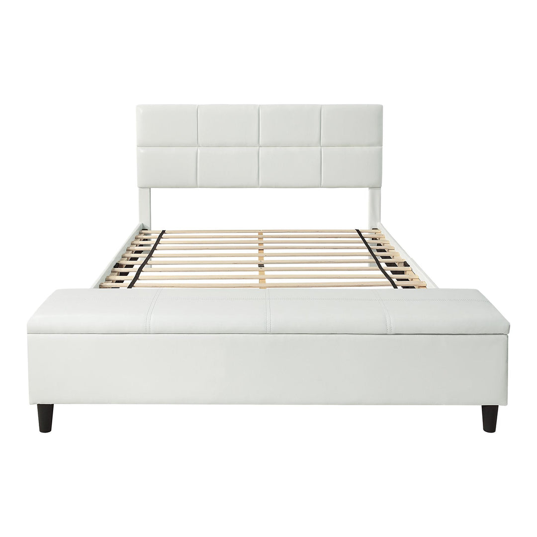 Helen Upholstered Queen Platform Bed with Bench Storage - White - Queen