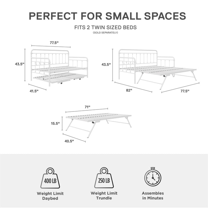 Locky Metal Daybed with Pop Up Trundle Bed - White - Twin-Over-Twin