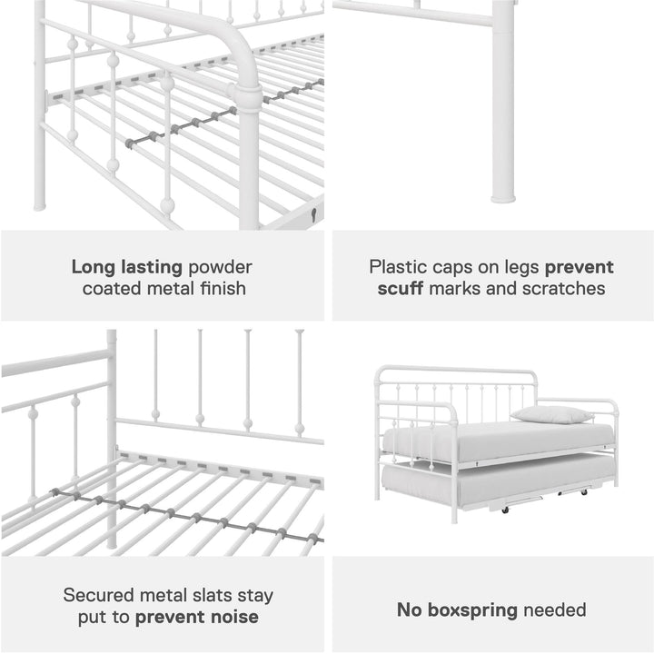 Locky Metal Daybed with Pop Up Trundle Bed - White - Twin-Over-Twin