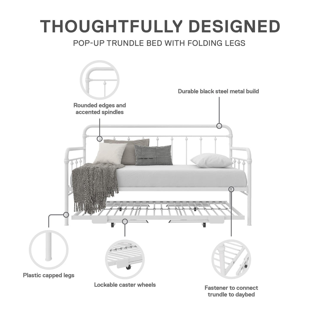 Locky Metal Daybed with Pop Up Trundle Bed - White - Twin-Over-Twin