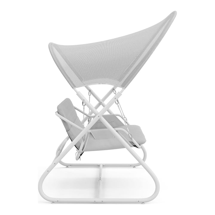 Aura Metal Outdoor Swing Chair with Canopy Sun Shade - White