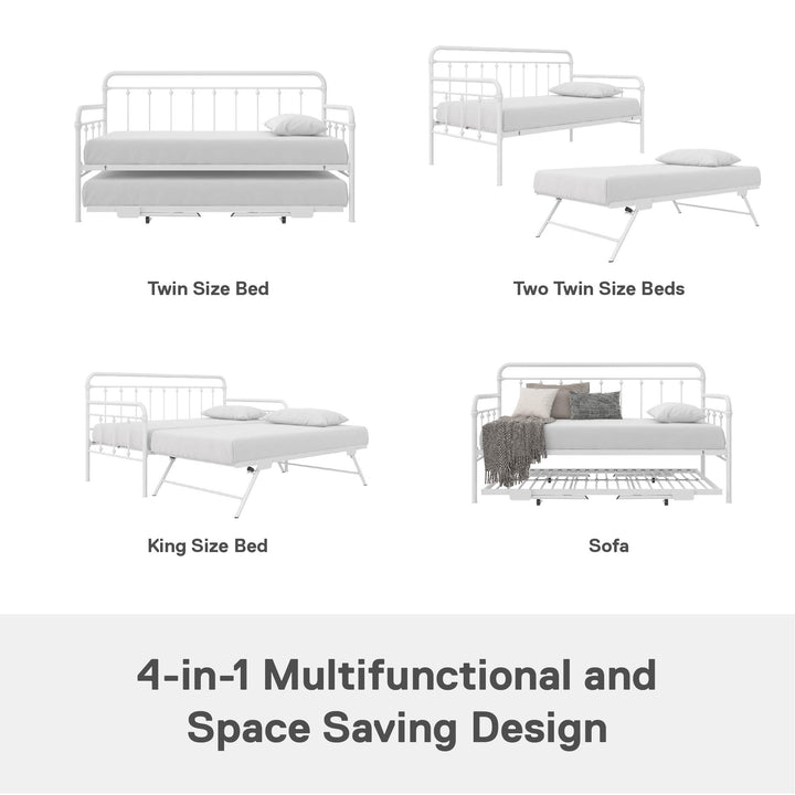 Locky Metal Daybed with Pop Up Trundle Bed - White - Twin-Over-Twin