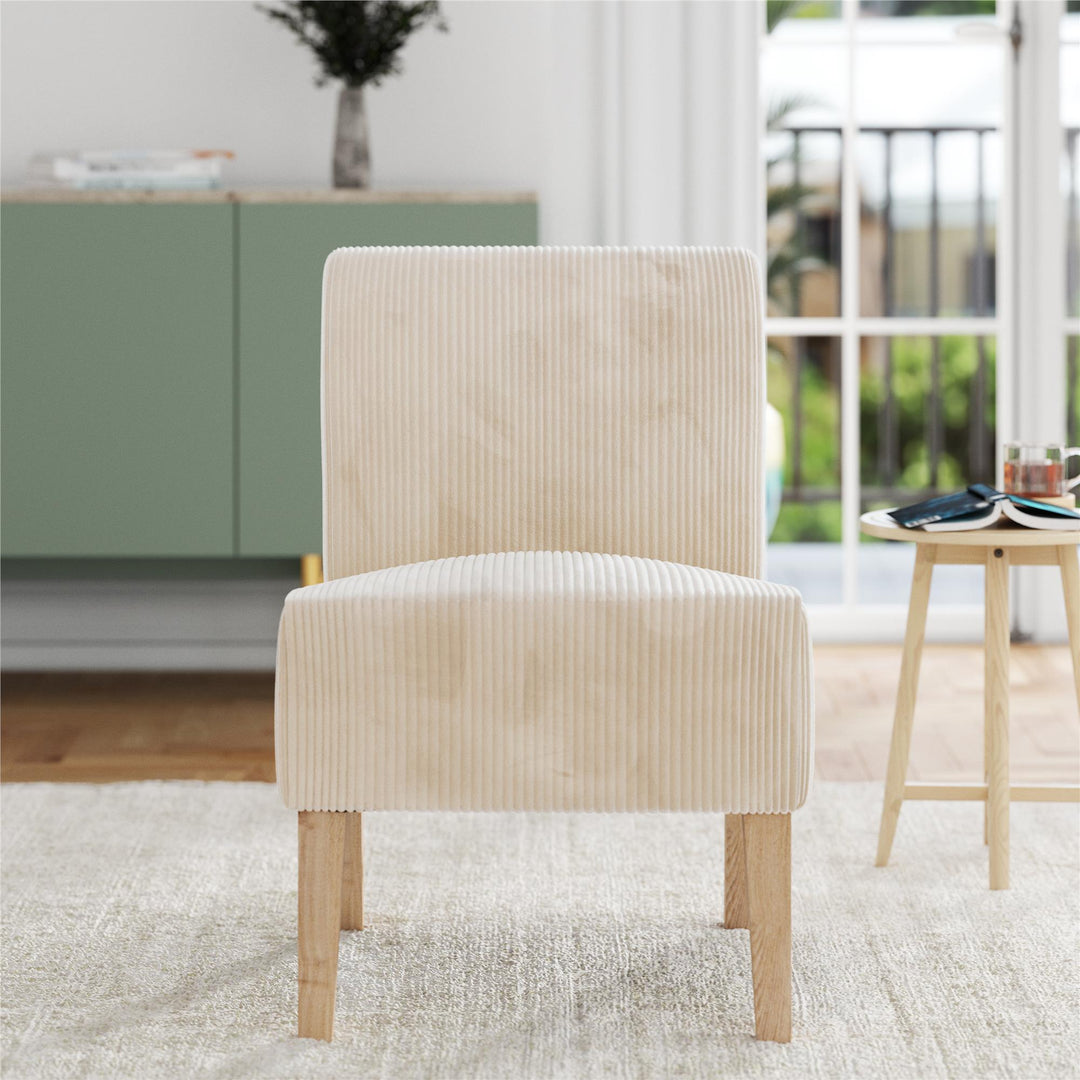 Hazen Armless Upholstered Corduroy Accent Chair - Ivory - 1-Seater