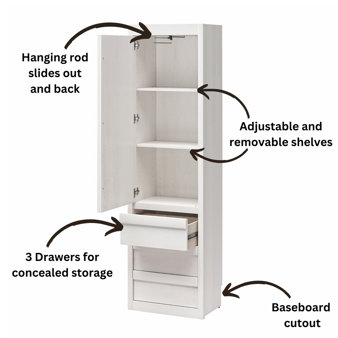 Paramount Armoire Wardrobe Storage Cabinet with Drawers - Ivory Oak