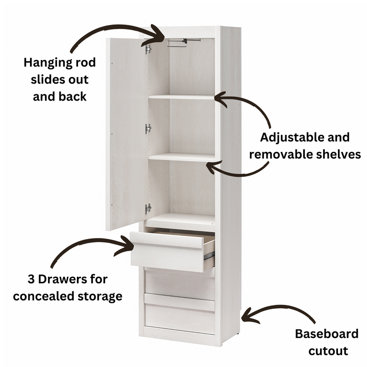 Paramount Armoire Wardrobe Storage Cabinet with Drawers - Ivory Oak