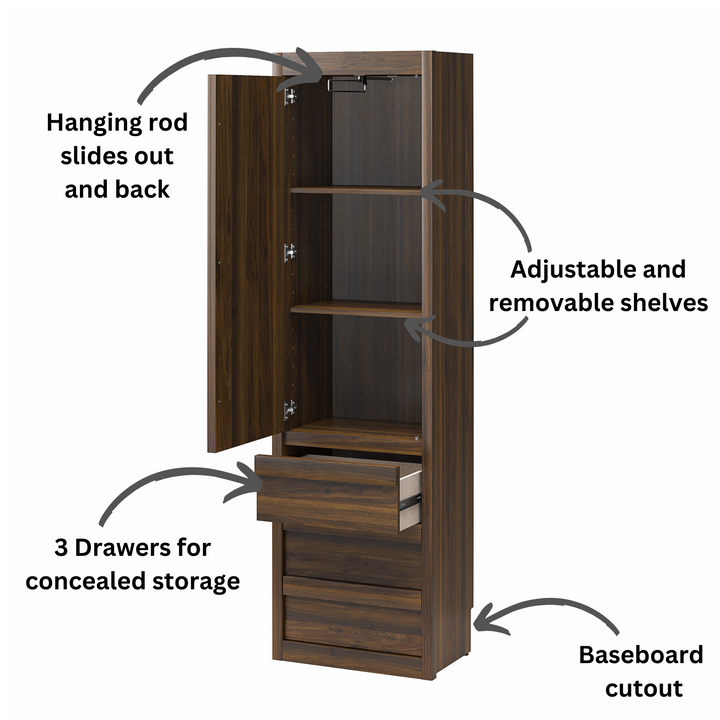 Paramount Armoire Wardrobe Storage Cabinet with Drawers - Columbia Walnut