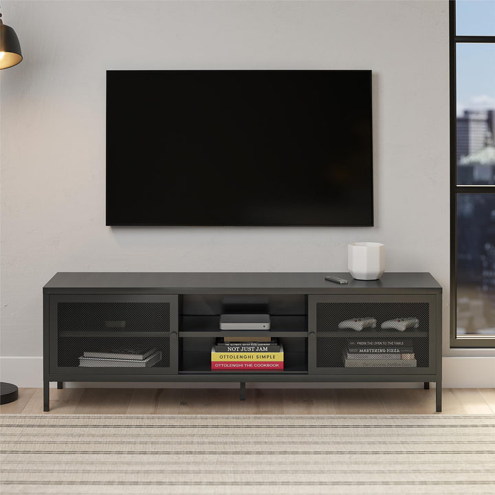 Shadwick Metal TV Stand for TVs up to 65" with Perforated Metal Mesh Accents - Black