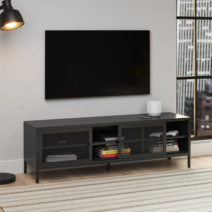 Shadwick Metal TV Stand for TVs up to 65" with Perforated Metal Mesh Accents - Black