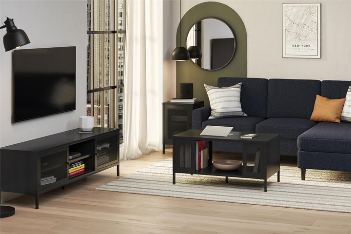 Shadwick Metal TV Stand for TVs up to 65" with Perforated Metal Mesh Accents - Black