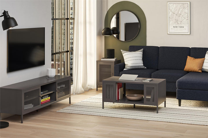 Shadwick Metal TV Stand for TVs up to 65" with Perforated Metal Mesh Accents - Graphite Grey