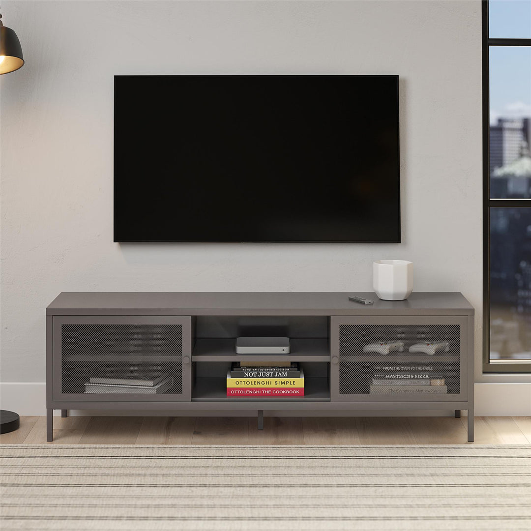 Shadwick Metal TV Stand for TVs up to 65" with Perforated Metal Mesh Accents - Graphite Grey