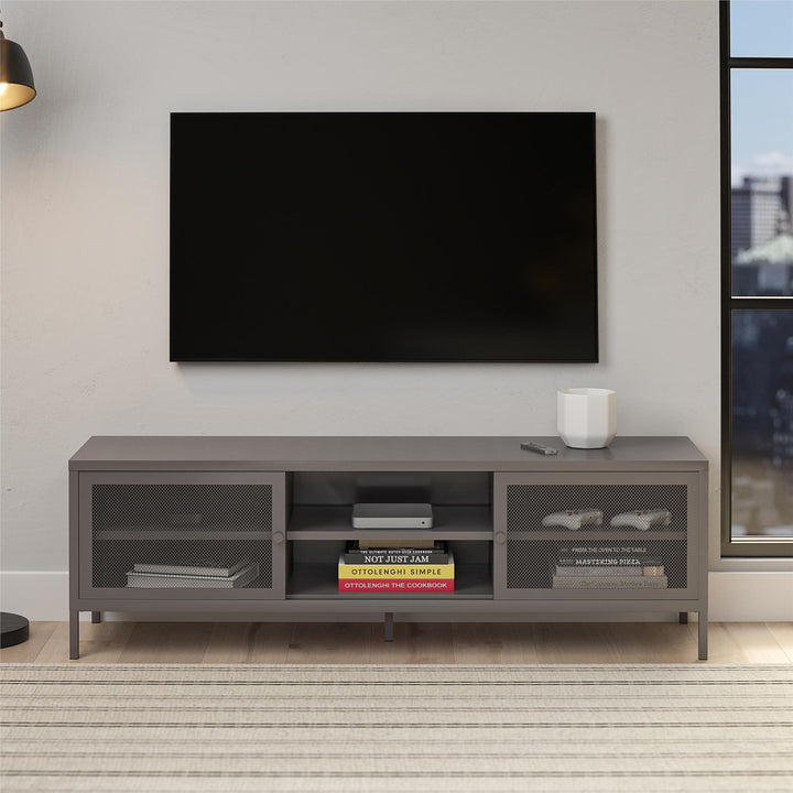 Shadwick Metal TV Stand for TVs up to 65" with Perforated Metal Mesh Accents - Graphite Grey
