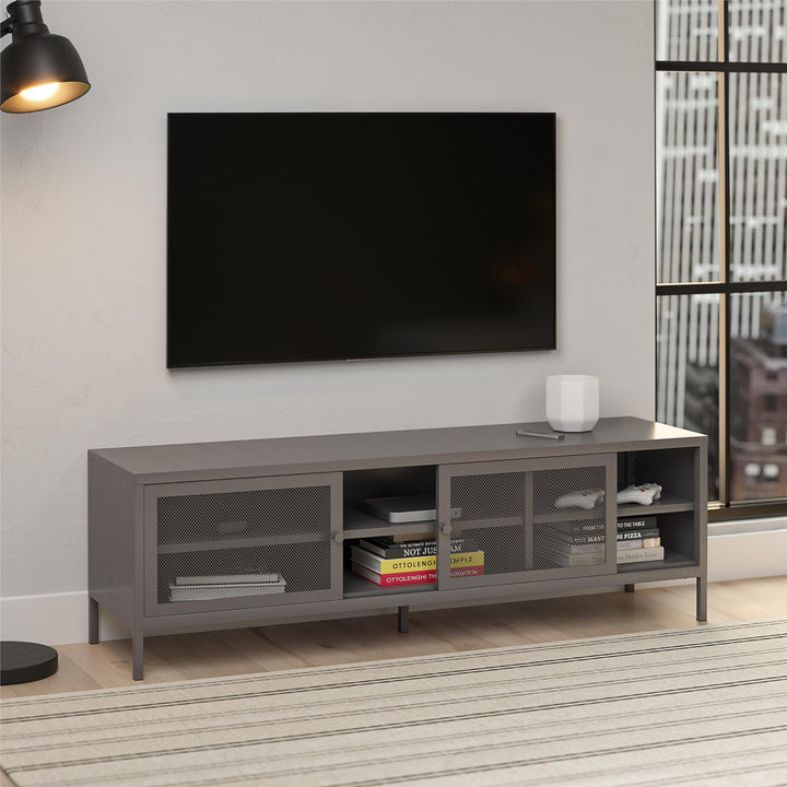 Shadwick Metal TV Stand for TVs up to 65" with Perforated Metal Mesh Accents - Graphite Grey