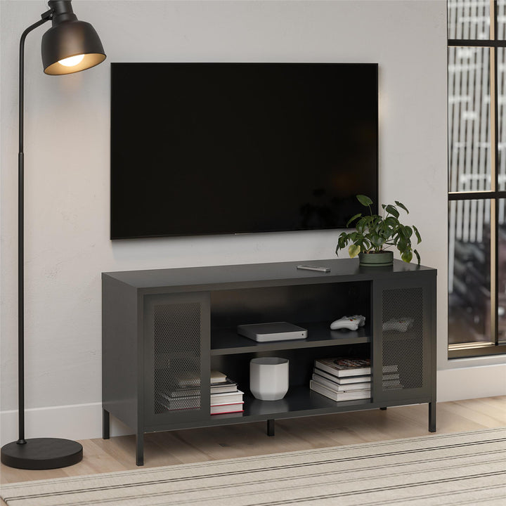 Shadwick Metal TV Stand for TVs up to 50" with Perforated Metal Mesh Accents - Black