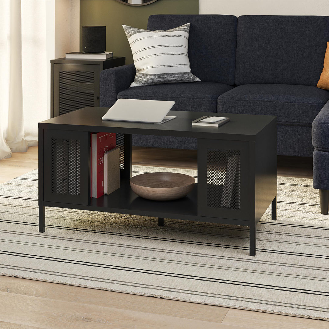 Shadwick Metal Coffee Table with Perforated Metal Mesh Accents - Black