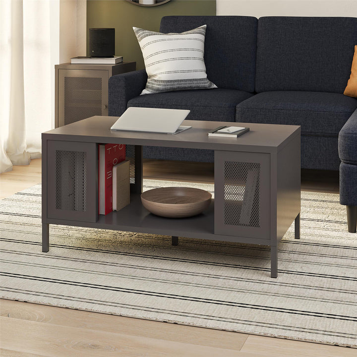 Shadwick Metal Coffee Table with Perforated Metal Mesh Accents - Graphite Grey