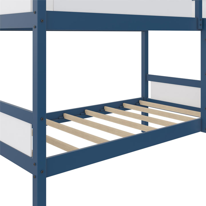 Adrian Twin over Twin Wood Bunk Bed with Integrated Ladder - Navy - Twin-Over-Twin