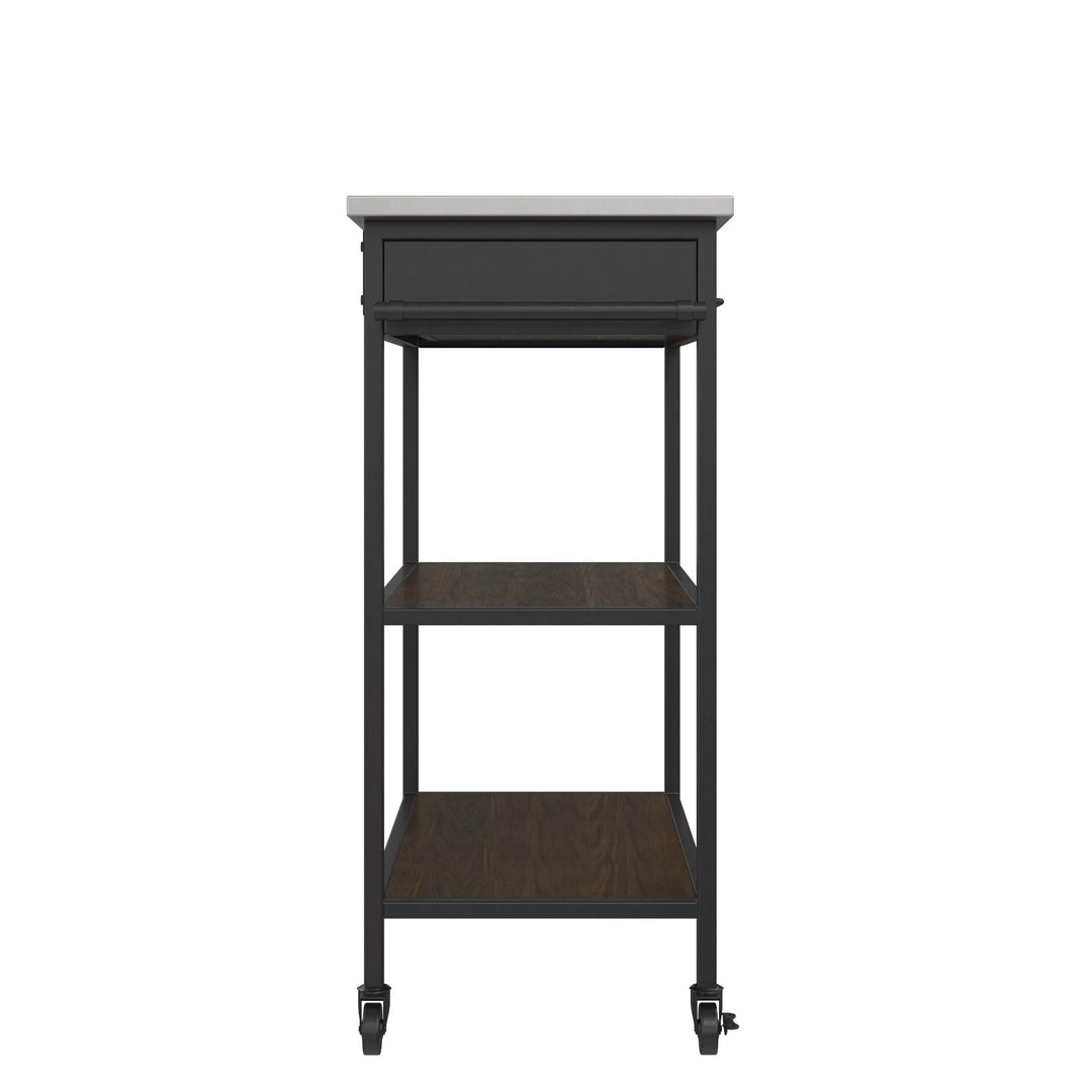 Kane Kitchen Cart with 1 Drawer, 2 Shelves and 2 Towel Bars - Brown