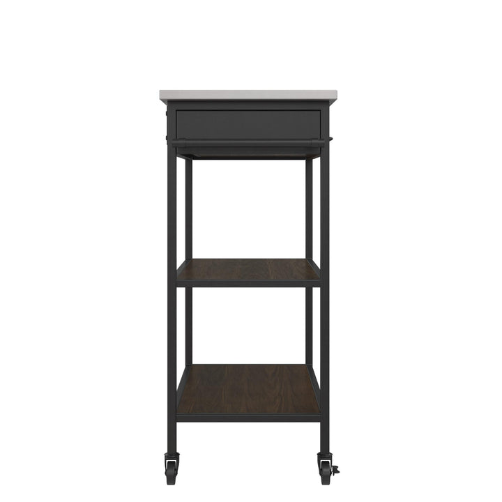 Kane Kitchen Cart with 1 Drawer, 2 Shelves and 2 Towel Bars - Brown