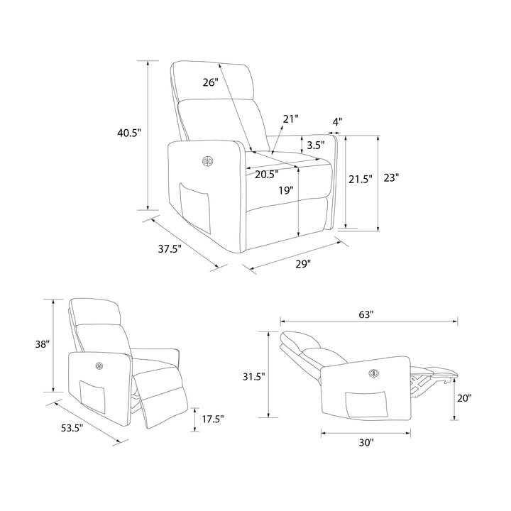 Kai Power Recliner Chair with Massage and Heat - Dark Gray - 1-Seater