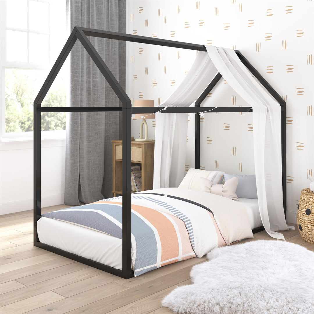 Skyler Metal Montessori House Bed - Black - Twin