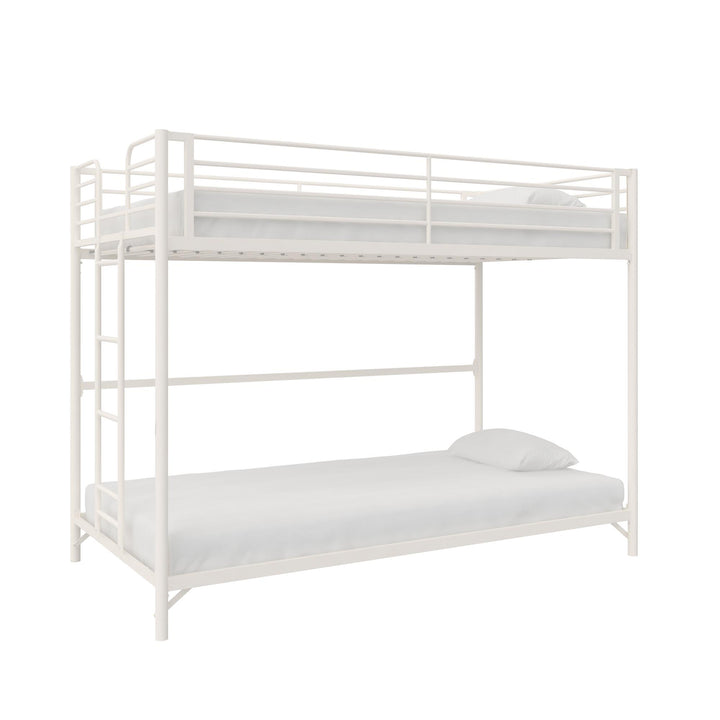 BrEZ Build Collection Easy Assembly Metal Bunk Bed - Off White - Twin-Over-Twin