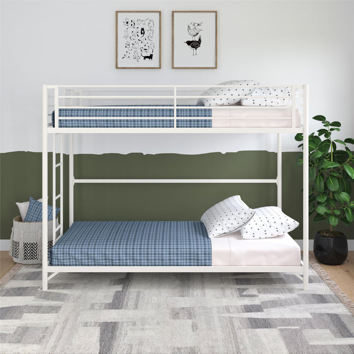 BrEZ Build Collection Easy Assembly Metal Bunk Bed - Off White - Twin-Over-Twin