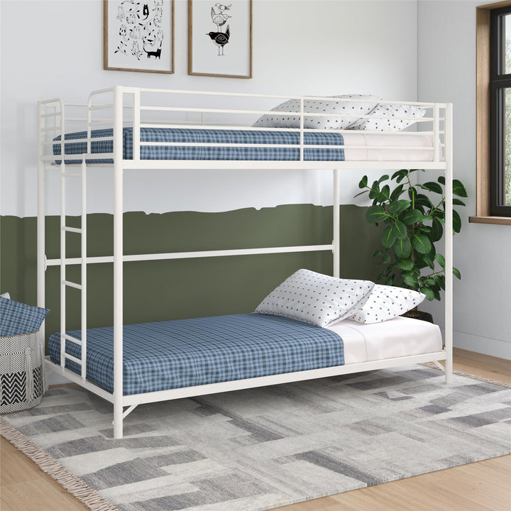 BrEZ Build Collection Easy Assembly Metal Bunk Bed - Off White - Twin-Over-Twin