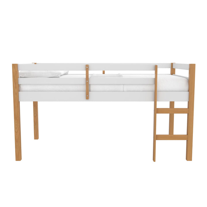 Milton Junior Twin Size Wooden Espresso Loft Bed for Kids - Natural/White