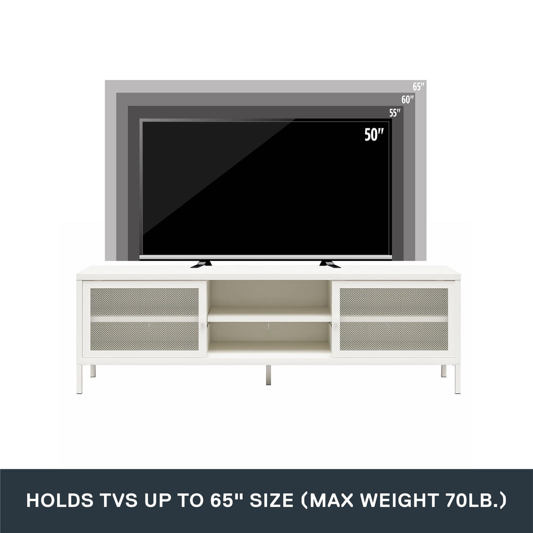 Shadwick Metal TV Stand for TVs up to 65" with Perforated Metal Mesh Accents - White